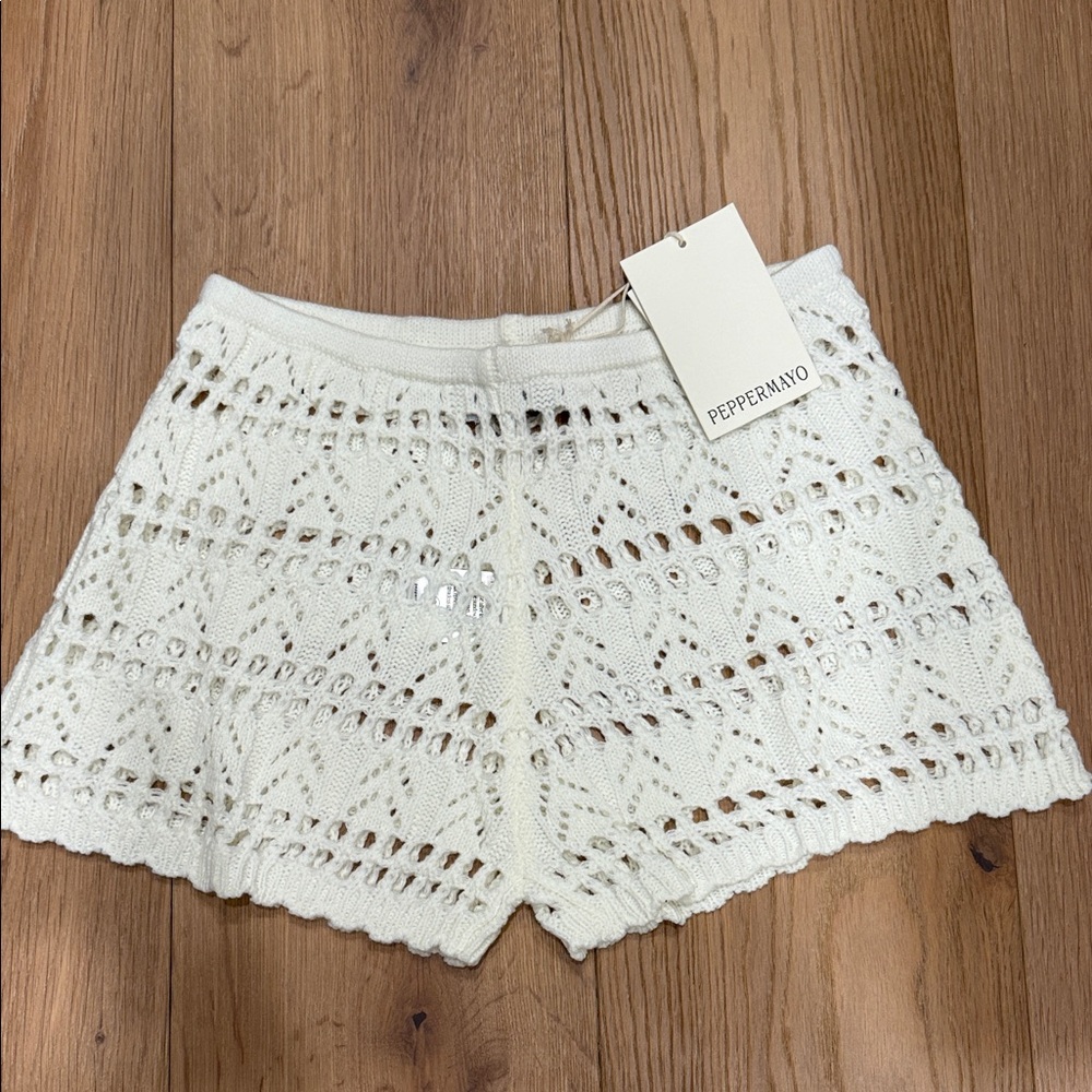 Peppermayo Crochet Shorts in Cream